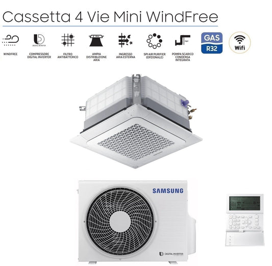 Climatizzatore Condizionatore Samsung Cassetta 4 Vie Inverter MINI WINDFREE 9000 Btu AC026RNNDKG R-32 Con Pannello e Comando a Filo